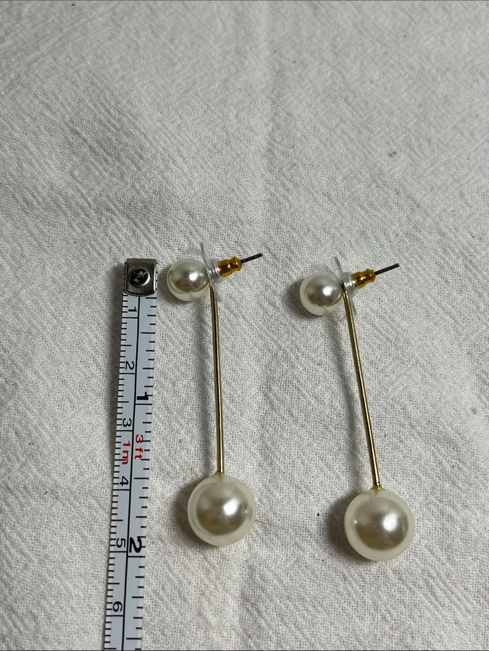 Pearl Drop Bar Earrings - White Faux Pearl